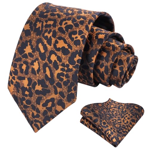 Image of Alizeal Men's Leopard Print Tie Set 3.15'' Necktie with Pocket Square Gift Box for Wedding and Fashion Occasions