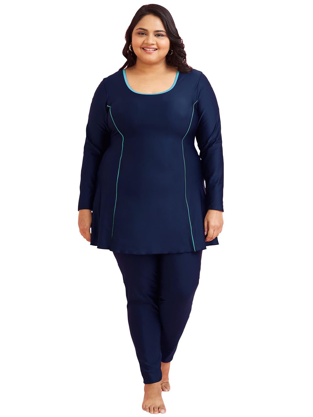 Women's Round Neck A-Line Full Sleeves and Full Tight Plain Swimwear