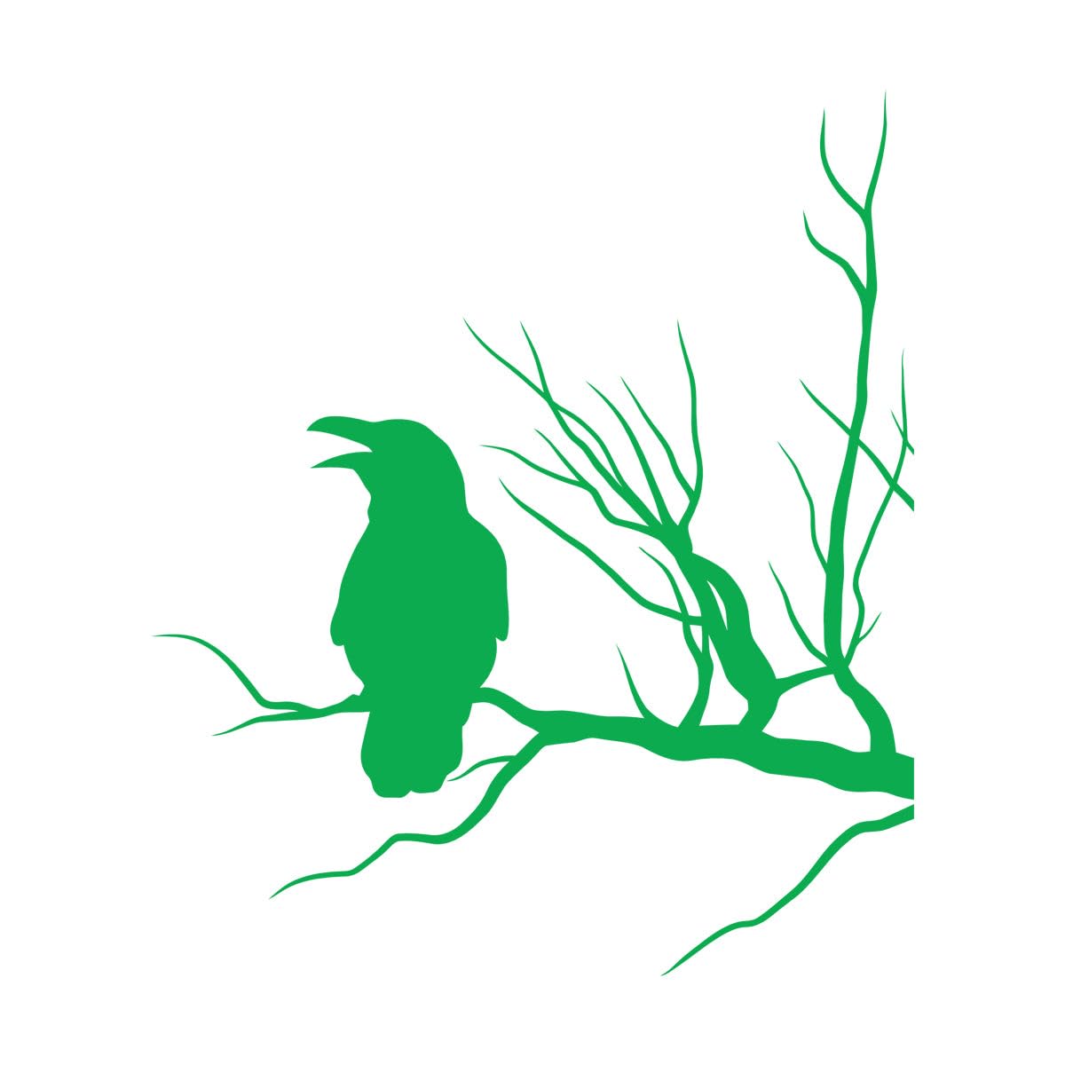 Crow Silhouette Raven On Tree Branch Wall Stickers Paster Paper 36x43.2cm Self Adhesive Small Green