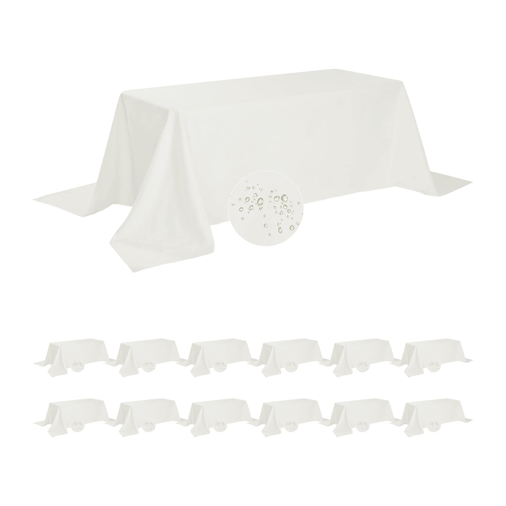 fokitut 12 pack waterproof rectangle tablecloth, 90x156 inch,stain resistant and wrinkle polyester table cloth, fabric table cover for kitchen dining, wedding, party, holiday dinner-ivory