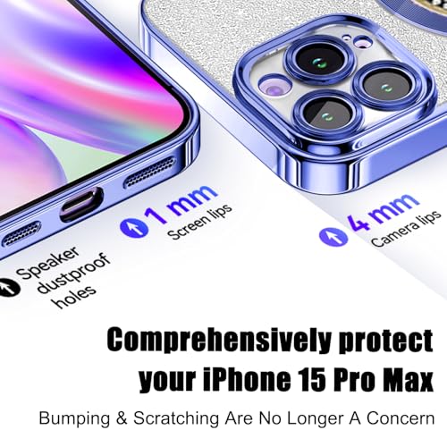 Image of Misscase for iPhone 15 Pro Max Magnetic Case Compatible with MagSafe,Full Protection Slim Shockproof Anti-Scratch Glitter Case with Camera Lens Protector Logo View Dust-Proof Net for Women Blue