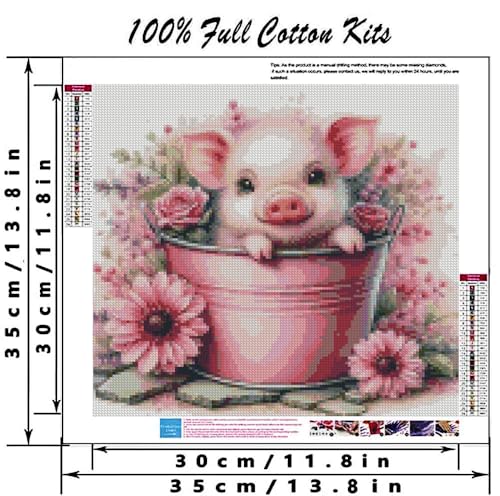 Image of Cute Pig Stamped Cross Stitch Kits for Adults Beginner, Flowers Dimensions Needlepoint Art Crafts Embroidery Kits for Adults Beginners 13.7x13.7 inches
