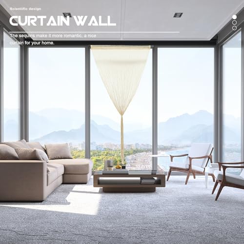 Cortina de puerta de borlas para dormitorio ambiente íntimo color champán 5