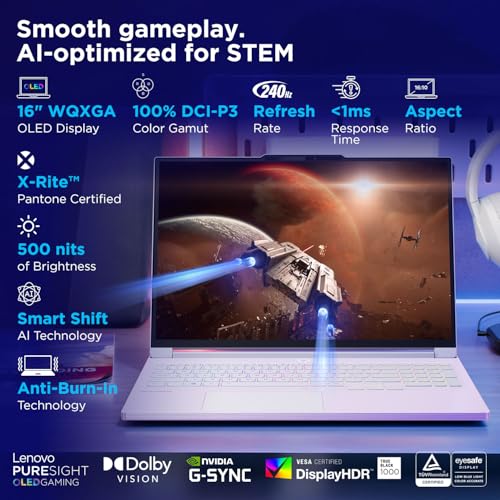 Image of Lenovo Legion 7 2025 Intel Core Ultra 9 275HX| NVIDIA RTX 5070 8GB (32GB RAM /1TB SSD /WQXGA OLED /240Hz /16(40.64cm) /Windows 11 /Office 2024+AI Now /White /2.0Kg), 83KY001GIN AI Powered Gaming Laptop