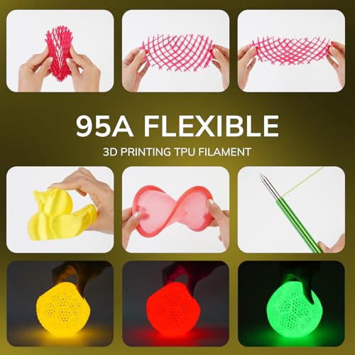 Image of AMOLEN 95A TPU 3D Printer Filament, 1.75mm Glow in The Dark Yellow, Soft TPU Flexible 3D Printing Filament, Best with UV Lamps, 1kg Spool, Dimensional Accuracy + /- 0.02 mm, Fit Most 3D Printers