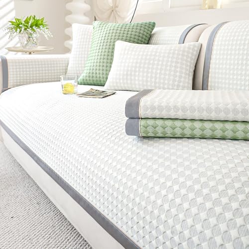 Funda de sofá de Punto refrescante, Cómodo Material de Seda Hielo, Manta para Asiento, Corredor de sofá, Antideslizante(White,70x150cm)