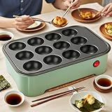 Máquina para Hacer Bolitas De Pulpo Takoyaki, Sartén Eléctrica Multifunción con 12 Agujeros Y Tapa, Control Automático De Temperatura, 600 W De Calentamiento Rápido Y Uniforme, Ideal para Desayunos