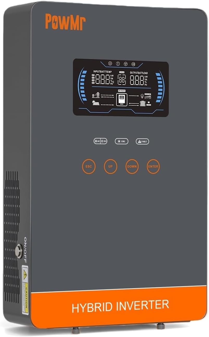 PowMr 4000W Hybrid Solar Inverter 24V DC to 110V AC, Pure Sine Wave Output with 140A MPPT Charge Controller, Max.PV Input 4200W, 500VDC, fit for 24V Lead-Acid and Li Batteries, RV,Off-Grid System