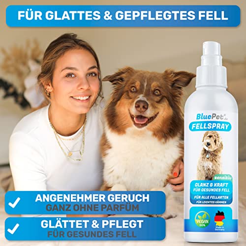 BluePet Entfilzungsspray + Entfilzungskamm für Hunde & Katzen I Entfernt Verfilzungen & Knoten I Entfilzungsharke Katze, Knoten Entferner Katze, Entfilzungskamm Hund