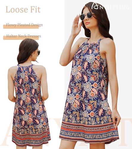 Image of ANYFITTING Summer Dress with Built in Bra Casual Beach Sundress Flowy Halter Mini Short Dresses for Women 2026