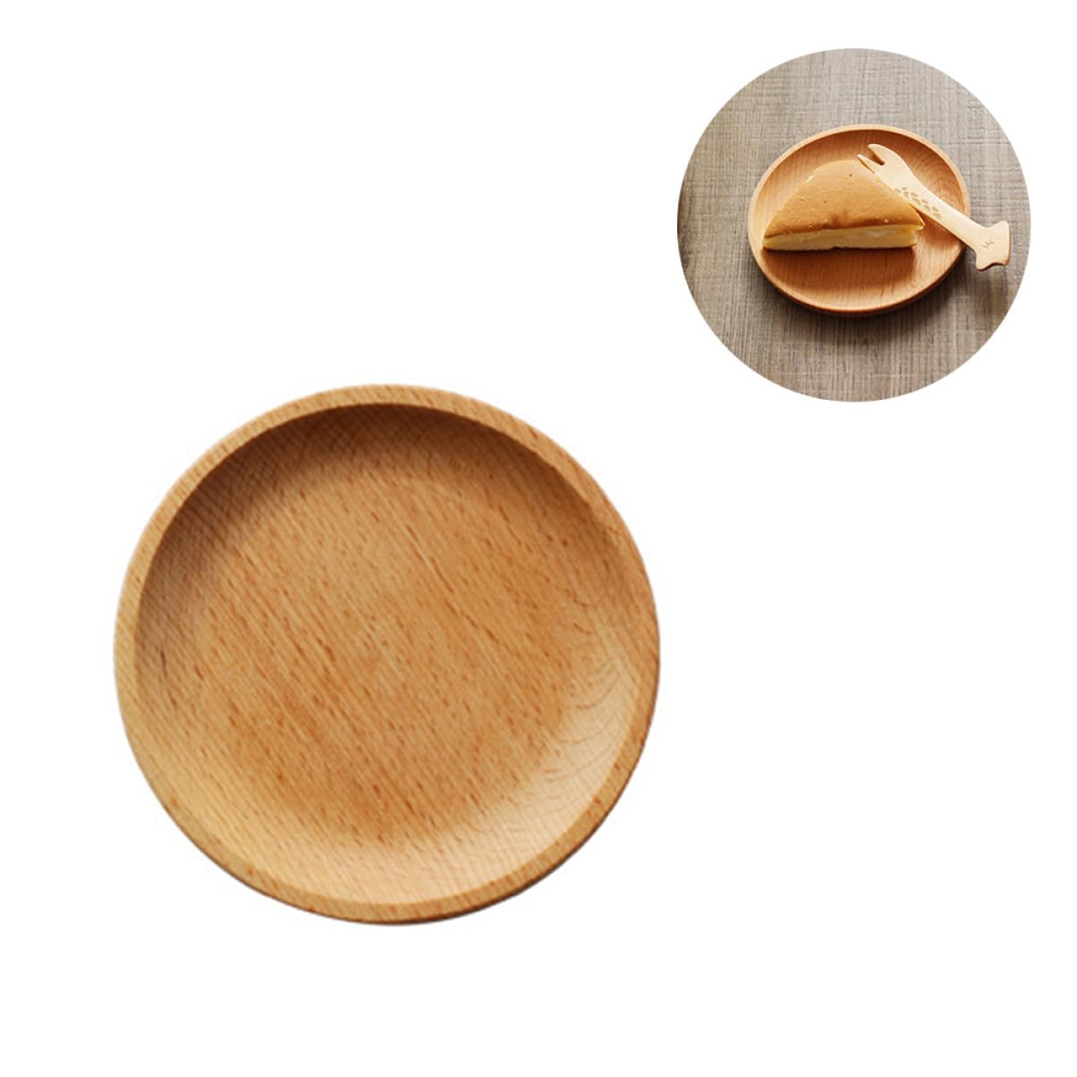 DECHOUS Round Wooden Dessert Plate Japanese Style Kitchen Serving Tray for Snacks Jewelry Nuts Natural Odorless Safe Friendly for Parties Everyday Use