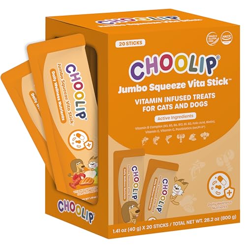 Choolip Squeeze Vita Stick Lickable Cat and Dog Treats – 20-Pack of 40g – Real Fish Puree with Multivitamins & Postbiotics – Hydrating, Gut & Immune Support – Large Breeds & Multi-Pet Homes