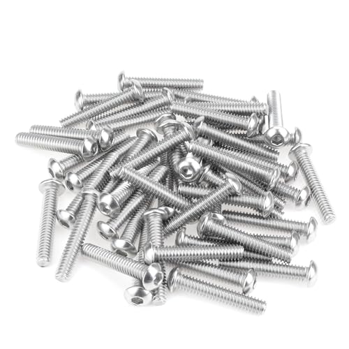 Image of 50 Pieces 1 /4-20 x 1-3 /8 inch Button Head Socket Cap Screws Bolts, HELIFOUNER 304 Stainless Steel (18-8) Screws, Bright Finish, Fully Threaded