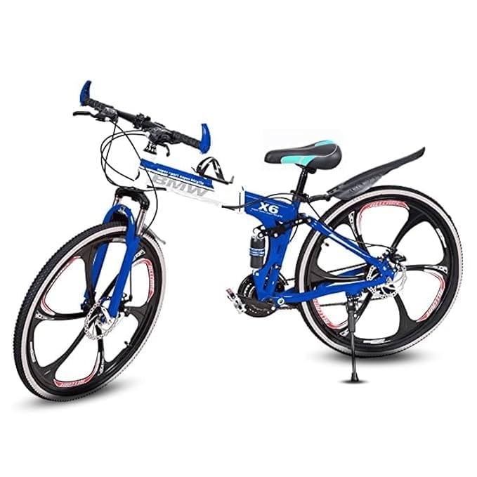 Image of Amaze Kai Dual Suspension Bikes Bm Foldable Gear Cycle for Men with 21 Speed Gear 6 Spoke | Folding Mountain Bike with Double Disc Break & Mac Wheel, 26 Inch (Blue)