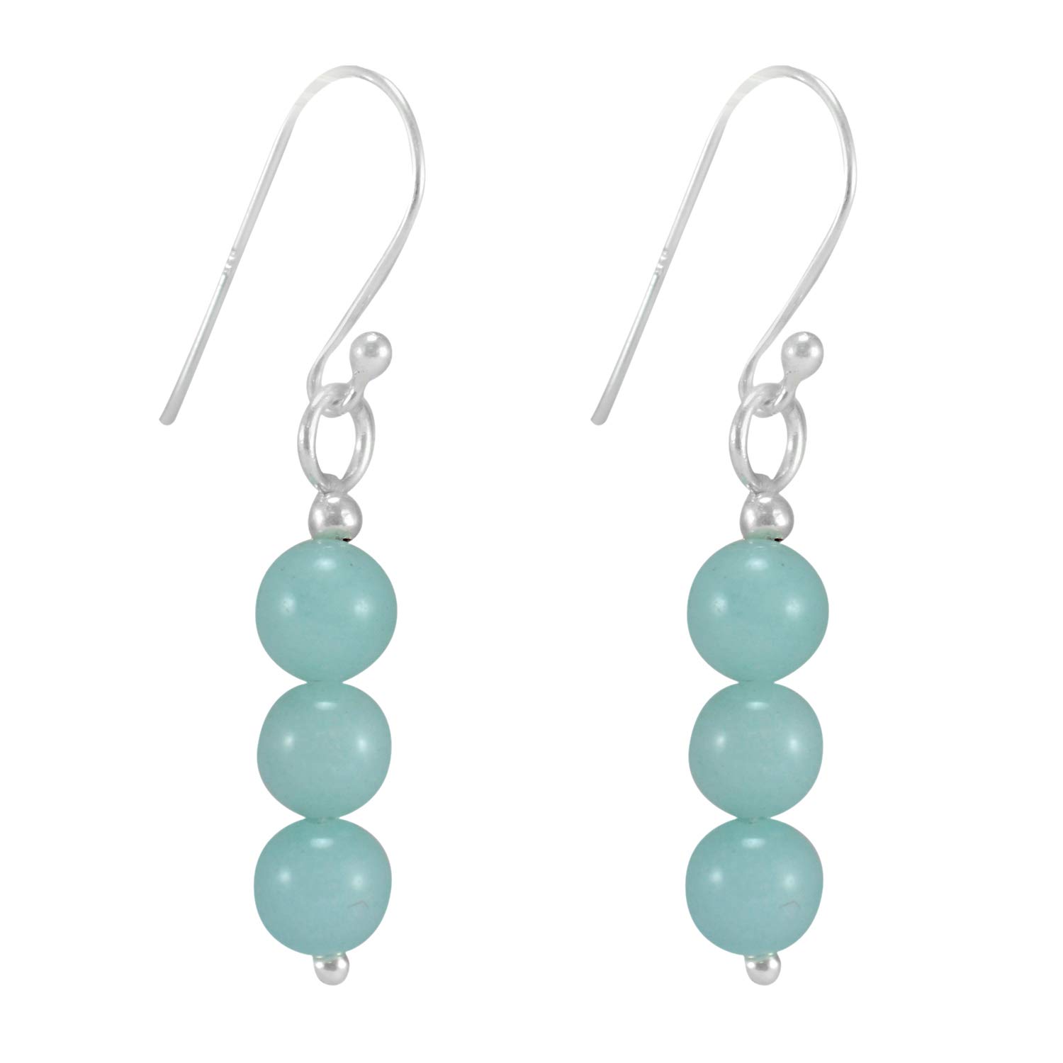 Silvesto India Handmade Jewelry Manufacturer 6mm Round Beaded, Round Amazonite, 925 Sterling Silver Dangle Earring Jaipur Rajasthan India