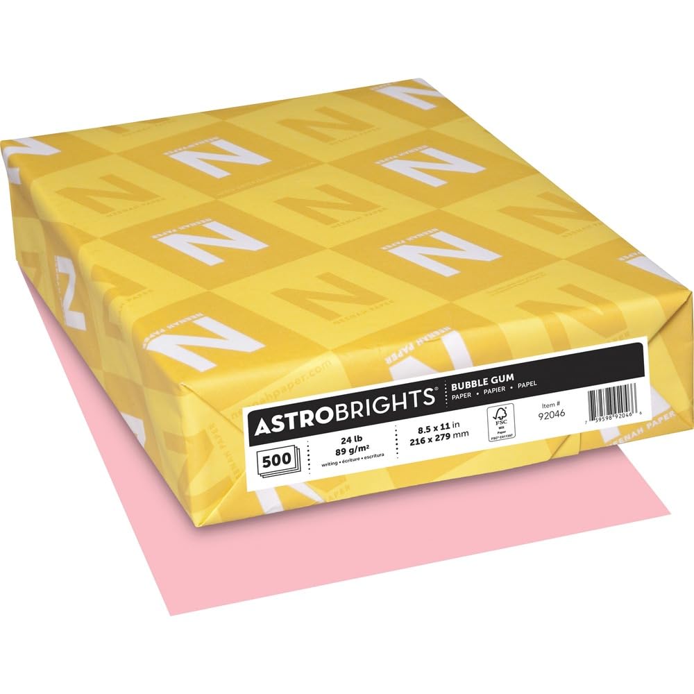 AstrobrightsColor Paper, 24 lb Bond Weight, 8.5 x 11, Bubble Gum, 500/Ream