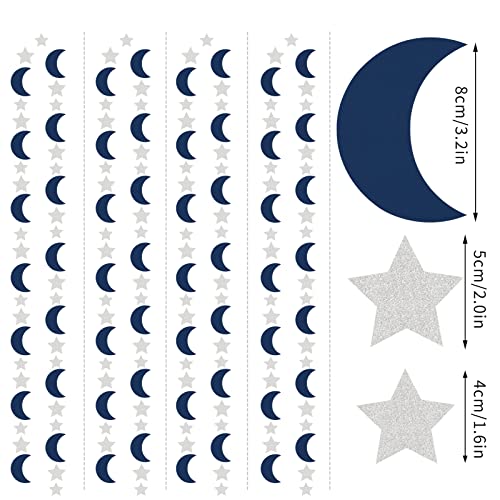 Image of Navy-Blue Silver Moon-Star Party-Decorations Garland - 52Ft Twinkle Little Star Hanging Decoration Streamers Banner, Eid Ramadan Mubarak Decoration Birthday Wedding Baby Shower Party Decor Panduola