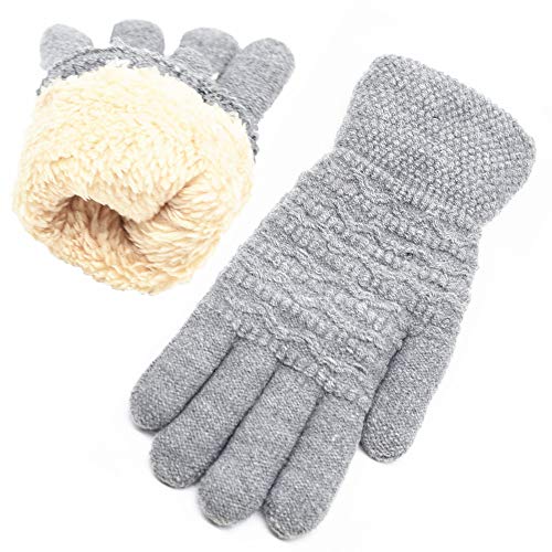 Women's Winter Warm Gloves Womens Thermal Grey Cable Knit Wool Fleece Lined Mittens for Cold Weather