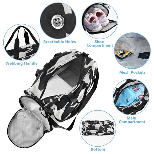 Cow Print Kids Overnight Sports Duffel Bags with Shoe Compartment & Wet Pocket Travel Sport Gym Bag for Girls Boys4