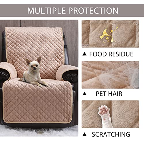 Image of Velvet Recliner Covers Non Slip Waterproof Large Recliner Chair Covers for Leather Chairs Reversible Recliner Sofa Cover for Living Room Recliner Furniture Protectors Covers for Dog Pets Beige 28 inch