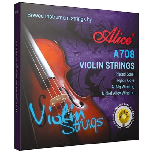 Violin Strings, Alice 4/4 Violin Strings Full Set Nylon Core Al-Mg & Ni-Fe Winding with Ball End...