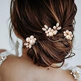 Vakkery Perlenbraut Hochzeit Haarnadeln Gold Kristall Haarspangen Kopfschmuck Braut Haarschmuck für Frauen und Mädchen