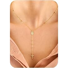 14K Gold Layered Cross Necklaces for Women,Tiny Small Sideways Cross Necklace Minimalist Christian Jewelry Gifts First Communion Confirmation Easter Stuff,2Pcs