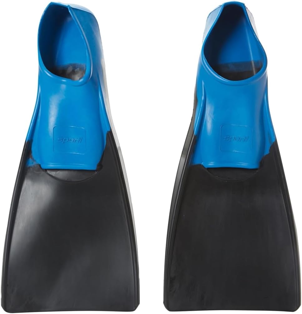 Sporti Adult-Kids Swim Fins for Pool Lap Swimming - Long Floating Fins for Swimming & Snorkeling - Swim Flippers for Training M 9-10 / W 10-11 Black-Blue