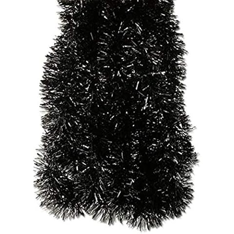 Fix Find - Black Tinsel Garland (15ft Long x 2.25in Thick) - Elegant Hanging Metallic Holiday Tinsel Garland Cover