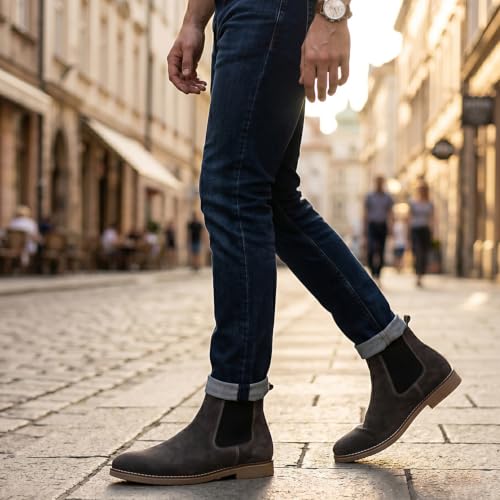 Image of Kraasa Men's Chelsea Boots for Men, Premium Vegan Leather, Fashion Ankle, Modern Casual, Smart Casual & Formal Footwear