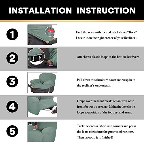 Stretch Recliner Chair Cover Recliner Slipcover 1 Piece Furniture Protector With Elastic Bottom Chair Slipcover With Side Pocket Thick Soft Small Checked Jacquard Chair Cover, Sage #TOP5