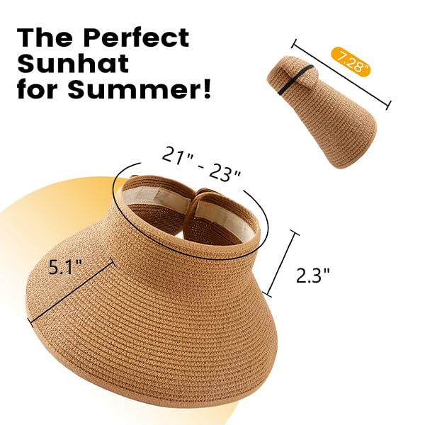 Image of Beach Sun Straw Hats for Women, UPF 50+ UV Sun Protection Wide Brim Summer Straw Hat Foldable Packable Roll up Cap