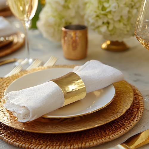 Image of COTTON CRAFT Gold Napkin Rings - 12 Pack Hammered Metal Napkin Ring Holders - 2 inch Round - Elegant Table Decor for Weddings, Christmas, Holidays & Dinner Parties