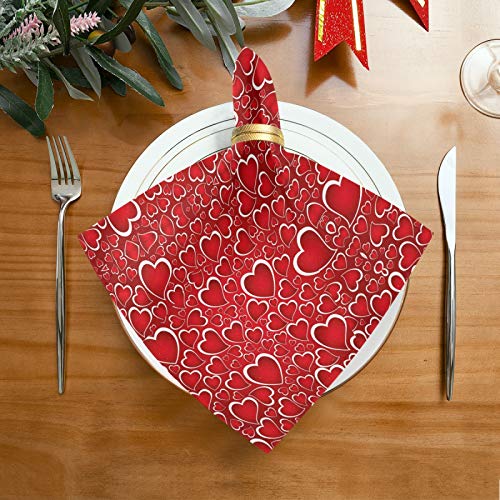 Alaza Valentines Day Red Hearts Cloth Napkins Dinner Napkins Set Of 4,Reusable Table Napkins Washable Polyester Fabric For Cocktail Party Holiday Wedding Home Decorative #TOP3