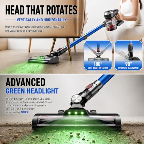 Image of Cordless Vacuum Cleaner, 45Kpa Lightweight Stick Vacuum with Powerful Suction, 45Mins Runtime, Detachable Battery, Anti-Tangle Rechargeable Vacuum for Carpets, Pet Hair, Hardwood Floors