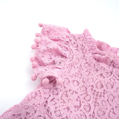 Image of BGFKS Baby Girl Tutu Dress Elegant Lace Pom Pom Flutter Sleeve with Flower Headband Set