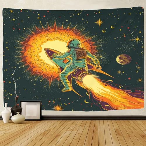 Tapisserie murale a suspendre en polyester doux avec graphisme astronaute 3D