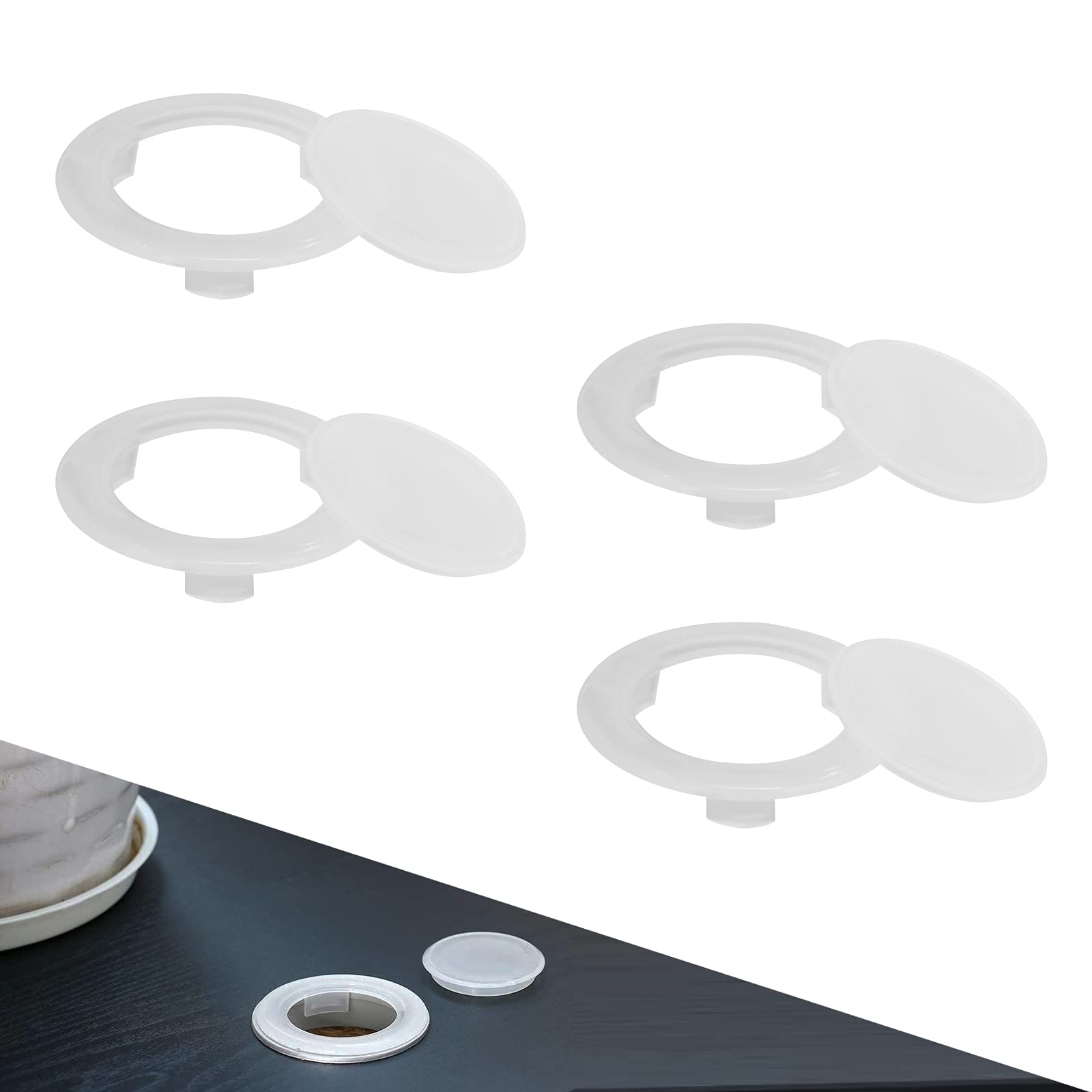 TOSCOSTable Umbrella Hole Ring and Cap Set - 4 Pieces Patio Parasol Hole Ring Office Desk Standard Size Umbrella Hole Ring Plug for Glass Outdoors Garden Shop Deck Yard (White)