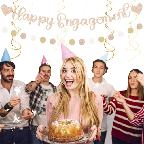 Image of Champagne-Gold Fall Boho Happy-Engagement Party-Decorations - 21pcs Women She Said Yes Proposal Banner Streamers, Beige One Sweet Peach Paper Lanterns,Flower Tissue Pom Poms Fan Favors Decor Huglony