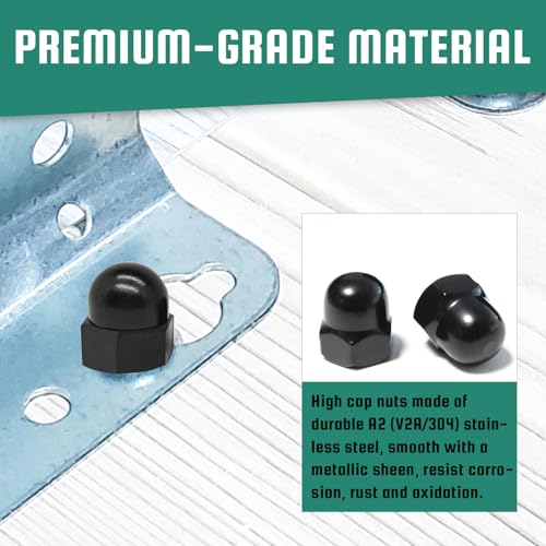 BACSHBY 5 Stück Hutmuttern M12 Edelstahl A2 V2A Mutter Schwarz, Hohe Form DIN 1587 Sechskant Kappenmuttern für Schrauben, Gewindebolzen, Gewindestangen