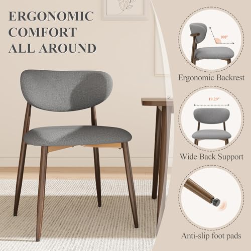 Image of MALOL Upholstered Dining Room Chairs Set of 4, Kitchen Chairs with Metal Legs and Anti Slip Pads, Curved Back Dining Chair for Home and Restaurant Use, Light Grey