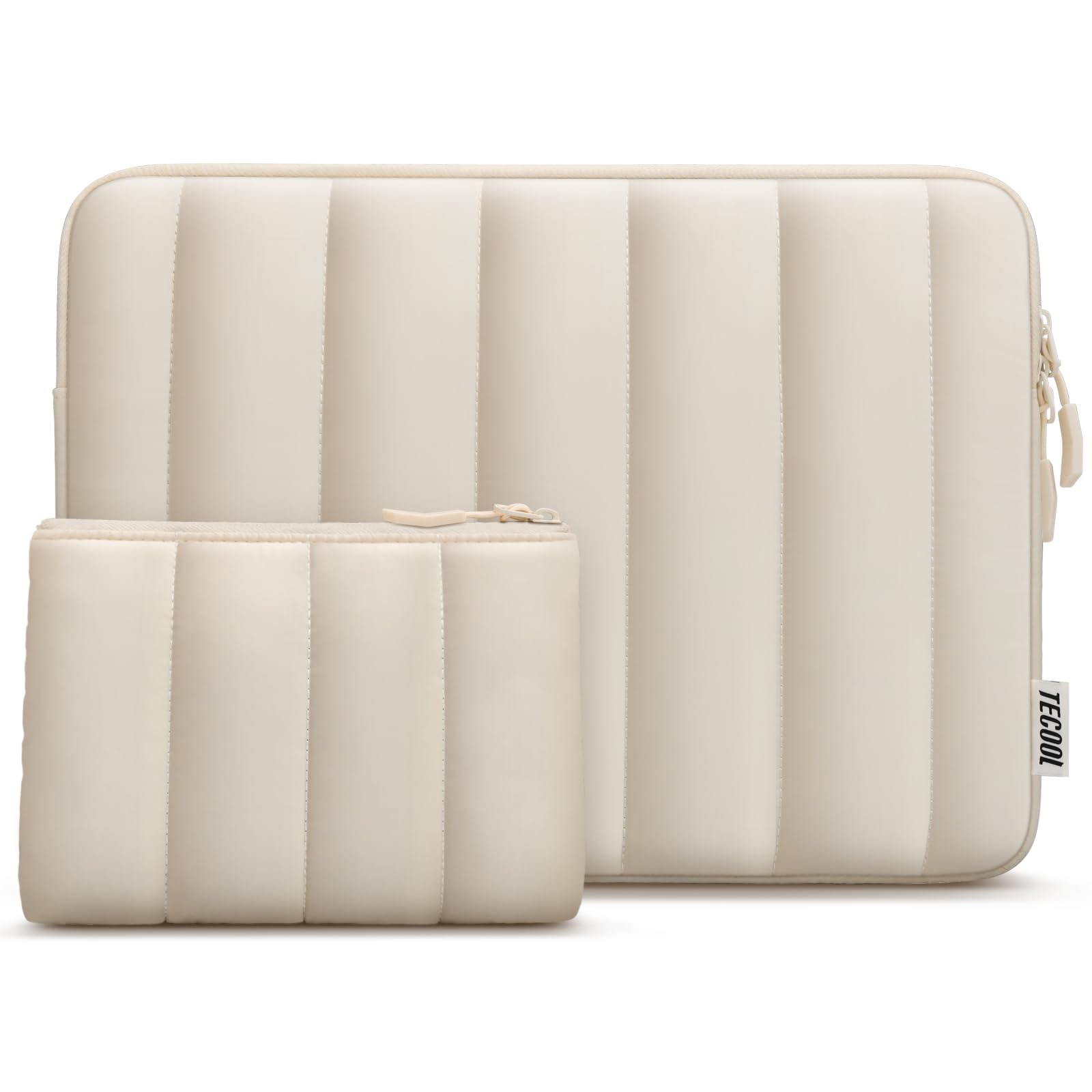 TECOOL Puffy 14 inch Laptop Sleeve Protective Case 14 Inch For 14” Lenovo HP EliteBook Pavilion Acer Dell Chromebook Notebook, Macbook Air 15 M4 M3 M2 2025-2023 Shockproof Splash-resistant Bag,Beige