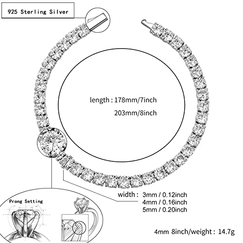 Oyogaa （5.00-32.00 Carat D Vvs1 925 Sterling Silver Platinum Plated Created Moissanite By Gem Stone Diamond Tennis Bracelet For Men Women (Round 3-5Mm, 7 To 8 Inch) (3Mm Silver, 7Inch) #TOP1