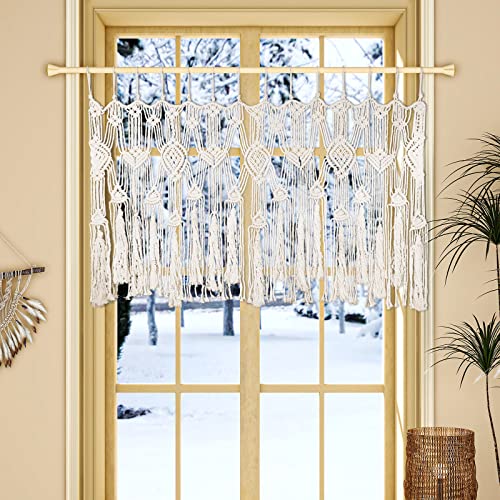 Pofeikts Macrame Curtains Valance With Bead For Kichen Boho Window Short Doorway Curtains Valance Wall Hanging Treatments Above Bed Decor For Bedroom Livingroom Kitchen Bathroom Wall Decor 47X22Inch thumb #5