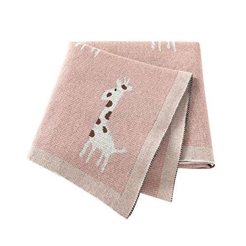 mimxiong Cotton Baby Blanket Soft Cozy Receiving Swaddle Crib Stroller Quilt Blanket for Newborns, Infants, Toddlers with Lovely Giraffe for Girls and Boys Gender Neutral Size 40x30 Inch