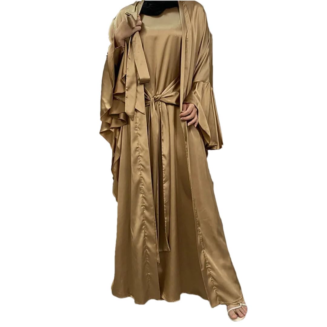 LNNSHX 2-teiliges Abaya-Set, Lange Ärmel vorne, langes Kleid, muslimische Frau, Dubai, islamische Kleidung, Hijabi, bescheidene Outfits, Ramadan