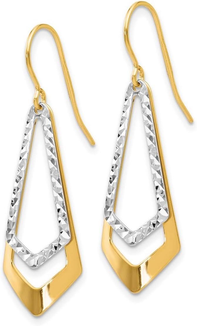 10k Two-Tone Polished Gold Sparkle-Cut Shepherd Hook Long Drop Dangle Earrings 32.5x11.4mm Wide Dangle Earring for Women - Image 3