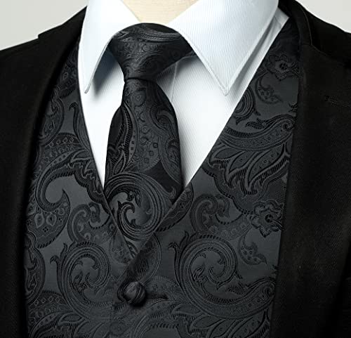 Paisley Vest and Tie Sets for Men Formal Floral Jacquard Suit Vests Ties Pocket Square Cufflinks 5PCS Tuxedo Waistcoat2