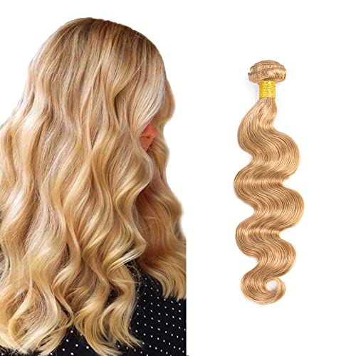 20 inch Blonde Human Hair Bundles #613 Body Wave Bundles P27/613 Human Hair Bundles 1 Blonde Bundle Two Tone #27 Honey Blonde and #613 Highlight Human Hair Extensions 100g