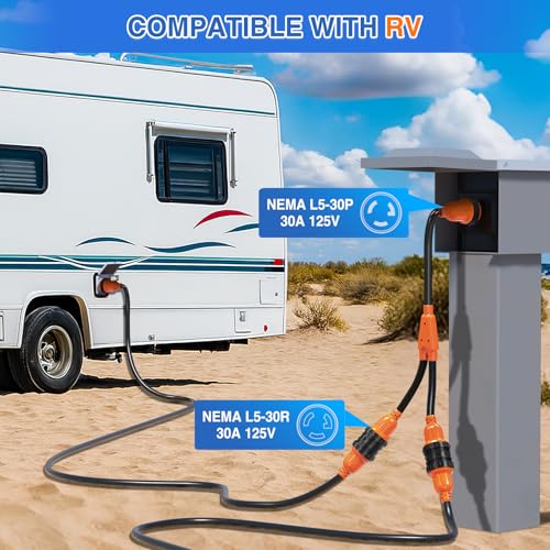 Image of Nilight 30 Amp to 30Amp RV Power Adapter NEMA L5-30P to 2x L5-30R Marine Shore Y Splitter Cord w /Locking Rings Pure Copper Heavy Duty 10 AWG Cable ETL-Listed for RVs Boat Yacht Camper Outdoor Use